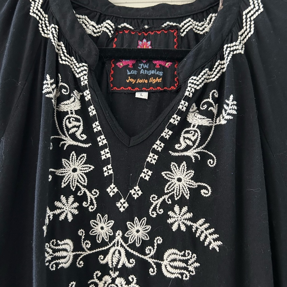 Johnny Was Black Tunic with Intricate White Embroidery - Picture 3 of 5